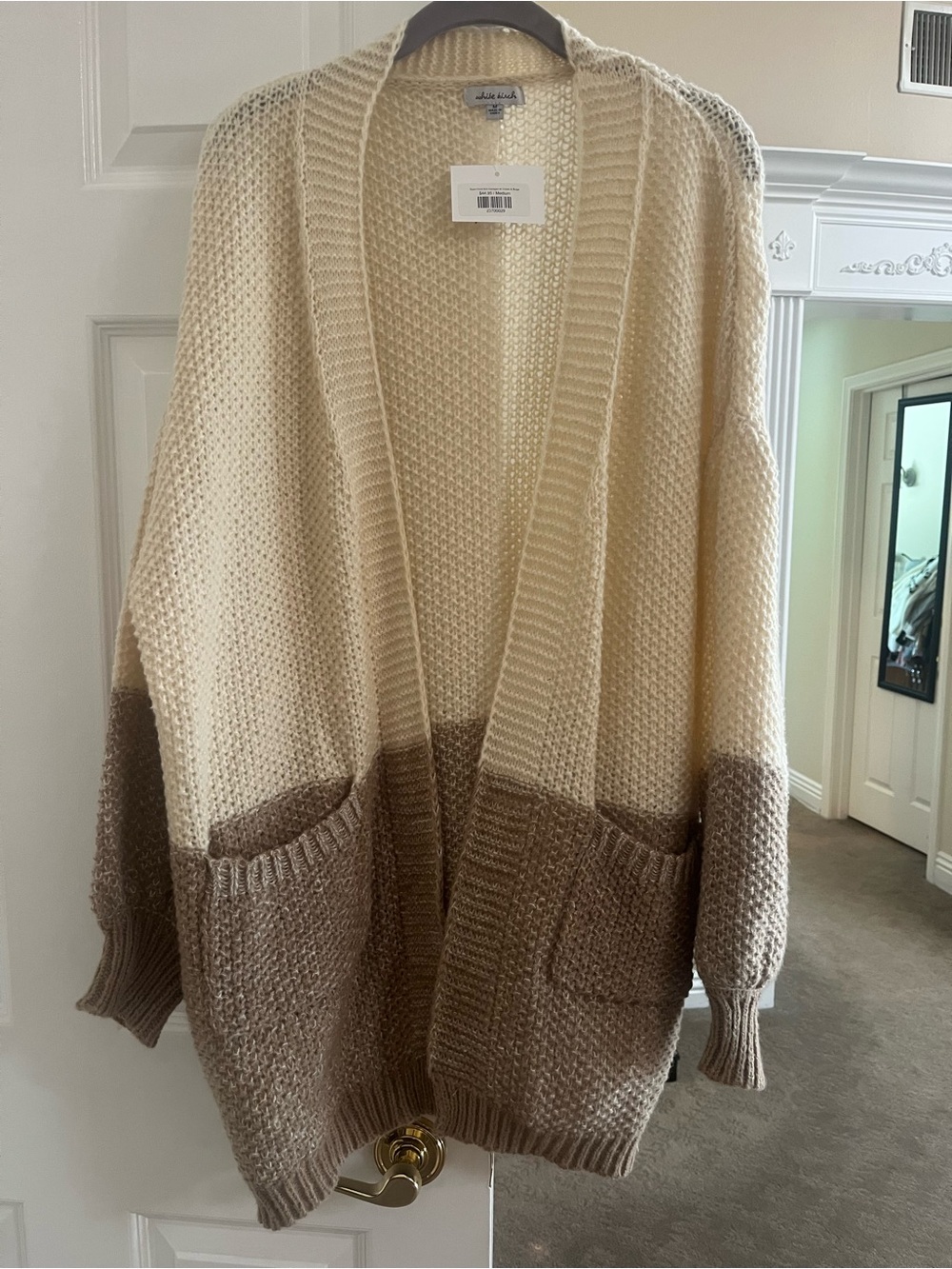 white birch Cream to Taupe Open Knit Cardigan